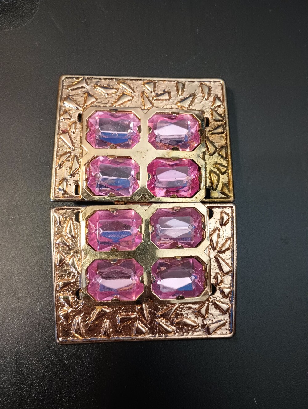 Vintage Ladies 2 Piece Belt Buckle. Gold Tone With Pink Rhinestones